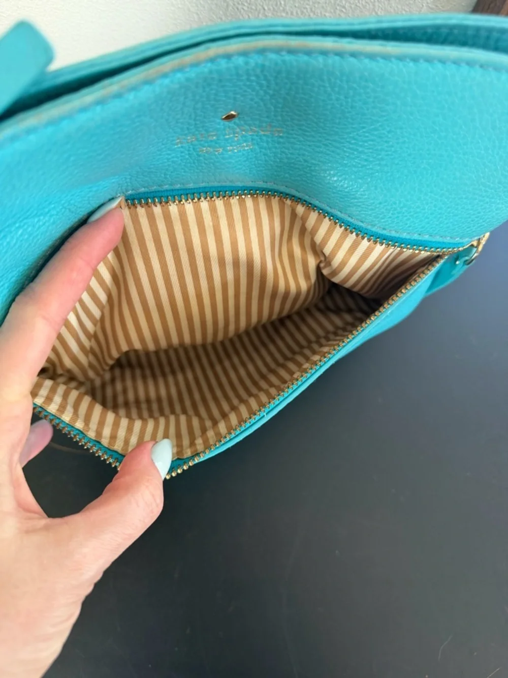 Kate Spade Connie Hill Ellen Grace Teal Blue Leather Crossbody Shoulder Bag - Picture 8 of 14